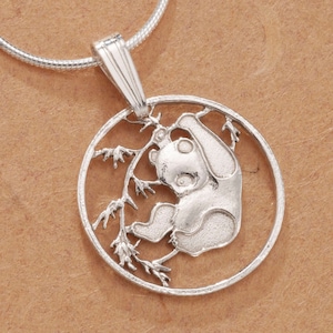 Sterling Silver Panda Bear Pendant, Hand Cut Chinese Panda Bear Coin, Panda Bear Jewelry, ( #K 62S )