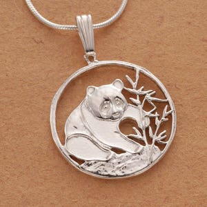 Sterling Silver Panda Bear Pendant, hand cut Chinese Panda Bear Coin, 3/4&quot; in Diameter ( #K 67S )