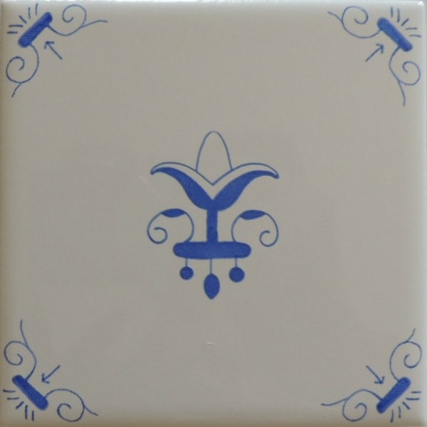 Delft Tiles Blue and White Decorative wall tiles Ox HEAD Corners  with A Center Lilly  in Blue