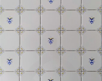 Blue and White and Yellow Delft Style Dutch Kitchen Tiles