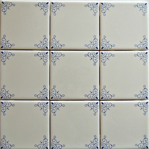 Delft style Blue & White decorative wall tiles, historic Oxtail.