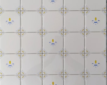 Blue and White and Yellow Delft Style Dutch Kitchen Tiles