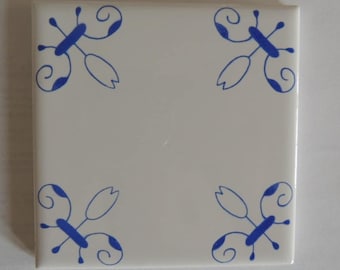 Delft style blue and white tiles with historical design blue Tulips