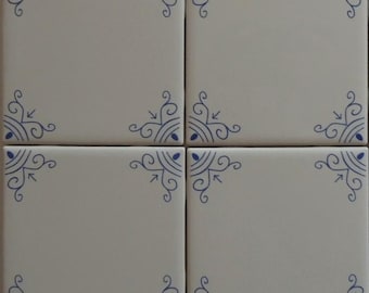 950 Delft style Blue & White decorative wall tiles, historic Oxtail