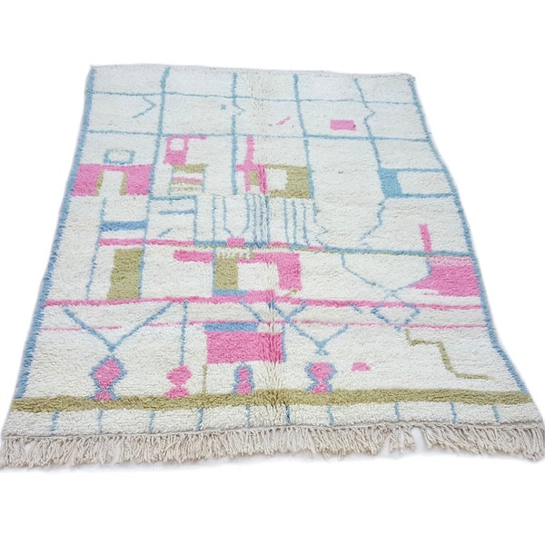 7'X5' ft / Handmade Moroccan rug Beni Ourain 100% Wool / Azilal Rug / Boucherouite Rug / Beni Ouarain / Moroccan Kilim