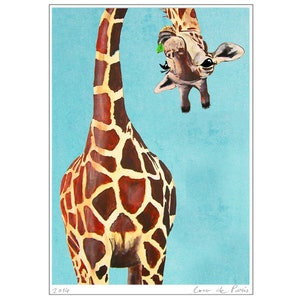 Giraffe upside down Giclee Print Acrylic Painting Illustration Print wall art wall decor Wall Hanging: giraffe with leaf
