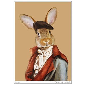 Rabbit Print, Rabbit Art Print, Rabbit Bunny Print, Rabbit Art, Bunny Print, Rabbit Wall Art, 8x10,Brown, Wall Decor, Gift For Men image 1