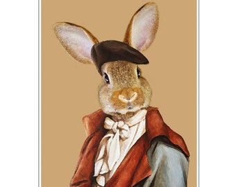 Rabbit Print, Rabbit Art Print, Rabbit Bunny Print, Rabbit Art, Bunny Print, Rabbit Wall Art, 8x10,Brown, Wall Decor, Gift For Men