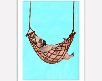 Pug in hammock, original bulldog deco or pug anniversary gift by Coco de Paris