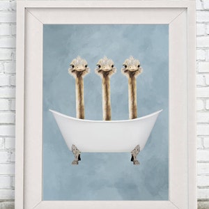 Ostrich Print, bathtub print, Funny Ostriches Artwork, Ostrich Illustration, Coco de Paris, 3 ostriches in Bathtub image 3