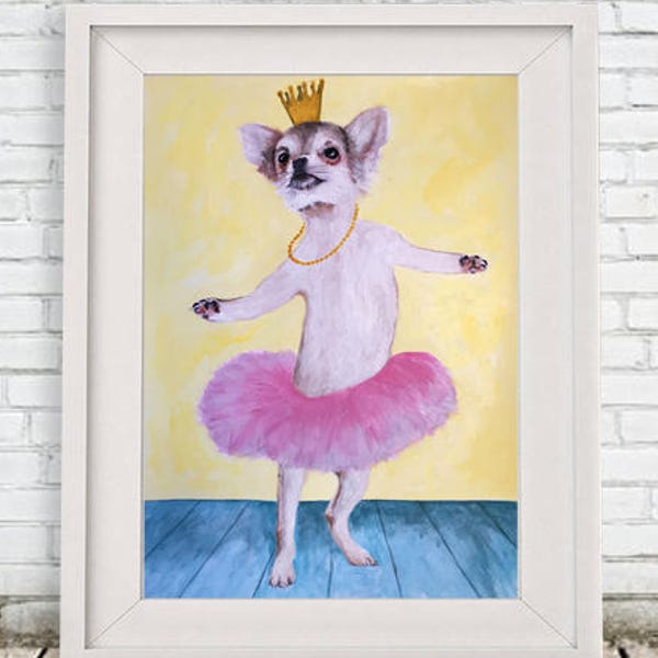 Chihuahua ballerine, Chihuahua dance, Imprimée d’art, peinture animaux, art poétique, art animaux, animaux humains, art abordable