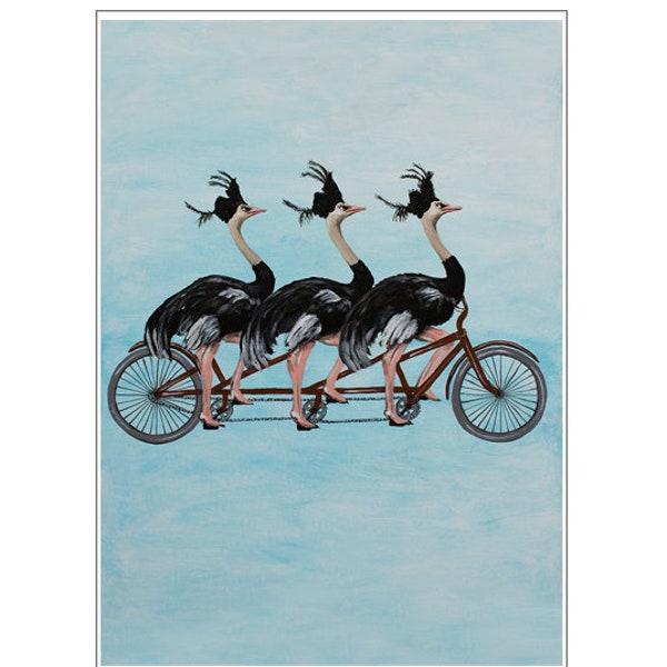 Retro ostriches on bicycle: original birthday gift or vintage wall deco idea.