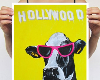 Hollywood Cow -Coco de Paris 11X16 Art Poster, Digital Art, Original, Cow Illustration, Giclee,Cow Print,Wall art,Wall Hanging, Cow Painting