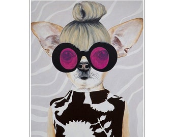 Chihuahua retro style, Chihuahua Illustration Art Poster Acrylic Painting Kids Decor Drawing Gift, fashion, hollywood