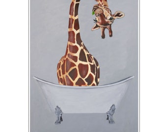 Giraffe in bathtub, Holiday Gift, Christmas Print, Coco de Paris