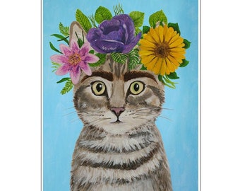 Frida Kahlo Cat original Cat print for wall decoration or birthday gift.