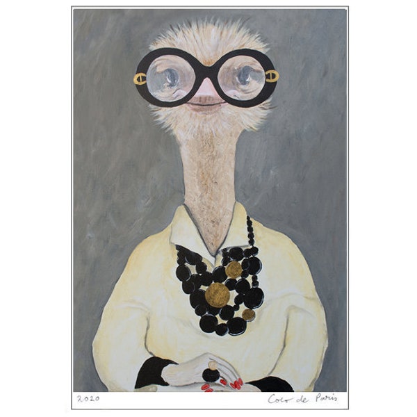 Iris Apfel Ostrich, fashion icon: original birthday gift or vintage wall deco idea.