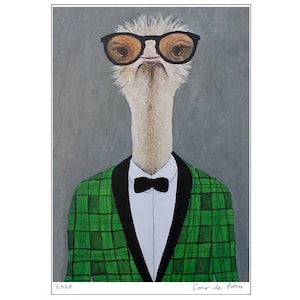 Ostrich vintage man, fashion icon: original birthday gift or vintage wall deco idea.