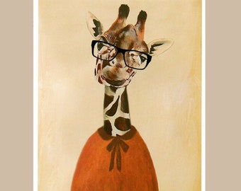 Peinture animalière dessin illustration portrait animalier peinture techniques mixtes impression numérique : Physique Girafe