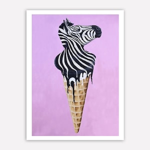 Lody zebry, portret zebry, oryginalny nadruk zebry dla miłośników zebry autorstwa Coco de Paris