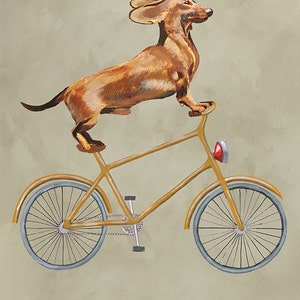 Dachshund Print, daschund, Acrylic Painting Kids Decor Drawing Gift, Dog on bicycle, bicycle print, merry everything, christmas gift image 3