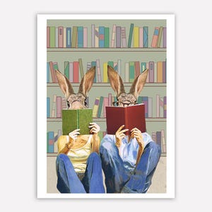 Rabbit Print, Rabbit Art Print, Rabbit Bunny Print, Rabbit Art, Bunny Print, Rabbit Wall Art, Wall Art, 8x10,Green,Couple, Love, Gift