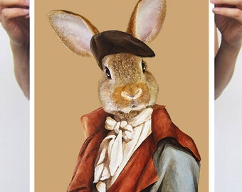 Rabbit Bunny Print, Rabbit Art Print, Rabbit Print, Rabbit Art, Bunny Print, Rabbit Wall Art, Brown, French, Wall Decor, Men, Art Print