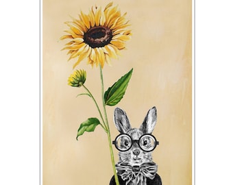 Rabbit Print, Rabbit Art Print, Rabbit Bunny Print, Rabbit Art, Bunny Print, Rabbit Wall Art, 8x10,Orange, Rabbit Artwork,Sunflower