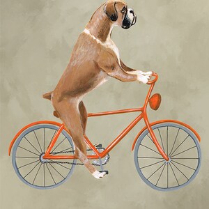 Woodland Boxer Print, Boxer Illustration Art Poster Acrylic Painting Kids Decor Drawing Gift, Dog on bicycle, bicycle print, boxer dog image 3