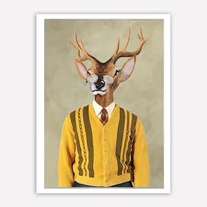 Deer Print,  Antler, Stag, Deer Art, Deer Art Print, Deer Artwork, Wall Decor, Wall Art, Deer Wall Hanging, 8x10,Gift For Men,Sixties