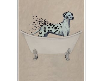 Dalmatian in bathtub, Acrylic Painting Kids Decor Drawing Gift, Dog on bathtub, Dalmatian lovers