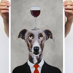 Greyhound Print, Greyhound Illustration Art Poster Acrylic Painting Kids Decor Drawing Gift, Dog with wineglass image 2