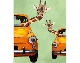 Funny Giraffe Print, Giraffe illustration, Acrylic Painting, Animal Painting, giraffe decor, giraffe motif, giraffe in car, Coco de Paris