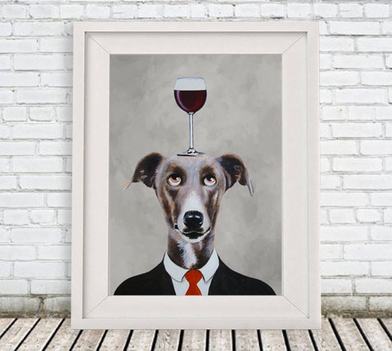 Greyhound Print, Greyhound Illustration Art Poster Acrylic Painting Kids Decor Drawing Gift, Dog with wineglass image 3