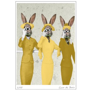 Rabbit Print, Rabbit Art Print, Rabbit Bunny Print, Rabbit Art, Bunny Print, Rabbit Wall Art, Yellow, Women,Telephone, Wall Art, Art Print