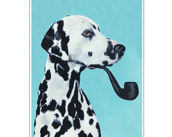 Dalmatian Print, dalmatian Illustration Art Poster Acrylic Painting Kids Decor, black and white, dog Gift, dalmatian with pipe