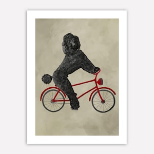 Poodle Print, poodle Illustration Art Poster, Kids Decor Drawing Gift, Dog on bicycle, bicycle print, christmas gift, holiday gift