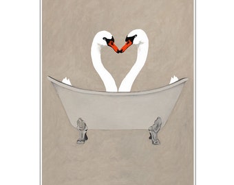 Swans in bathtub, valentines gift, Acrylic Painting Kids Decor Drawing Gift, Swans in bathtub, Swans lovers