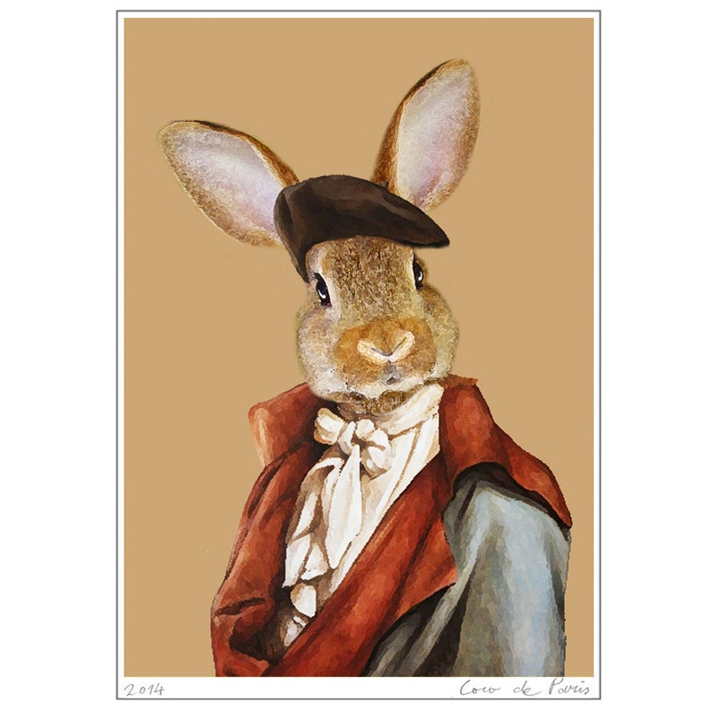 Impression lapin, impression d'art lapin, impression lapin lapin, art lapin, impression lapin, art mural lapin, 8 x 10, marron, décoration murale, cadeau pour homme image 1