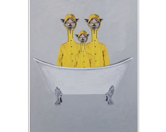 Giraffes in bathtub, giraffe art, giraffe print, Holiday Gift, Christmas Print, Coco de Paris