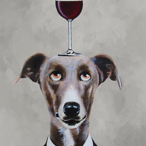 Greyhound Print, Greyhound Illustration Art Poster Acrylic Painting Kids Decor Drawing Gift, Dog with wineglass image 4