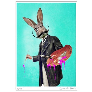 Rabbit Print, Rabbit Art Print, Rabbit Bunny Print, Rabbit Art, Bunny Print, Rabbit Wall Art, 8x10,Turquoise, Wall Decor, Men, Art Print