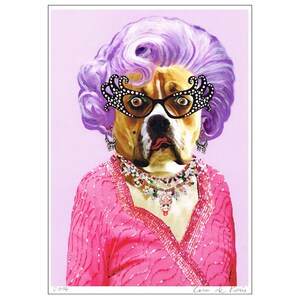 Animal painting portrait painting Giclee Print Acrylic Painting Illustration Print wall art wall decor Wall Hanging: Dame Edna Bulldog image 2