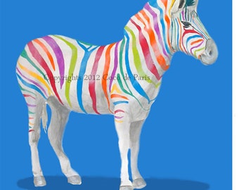 Animal painting digital print portrait drawing illustration mixed media acrylic painting:  Rainbow Zebra