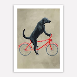 Labrador Print, labrador Illustration Art Poster Acrylic Painting Kids Decor Drawing Gift, Dog on bicycle, bicycle print