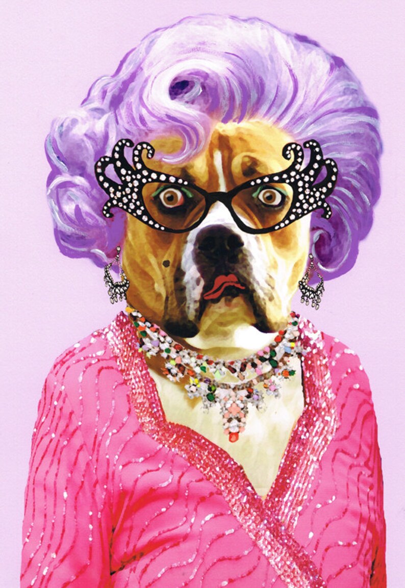 Animal painting portrait painting Giclee Print Acrylic Painting Illustration Print wall art wall decor Wall Hanging: Dame Edna Bulldog image 1