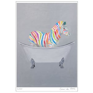 Rainbow zebra in bathtub, zebra lovers, rainbow art, i love you, happy birtday, Holiday Gift, Christmas Print, Coco de Paris