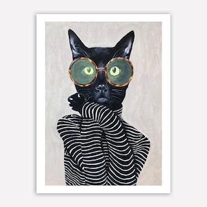 Chat retro, Imprimée d’art,peinture animaux, art poétique, art animaux, animaux humains, art abordable