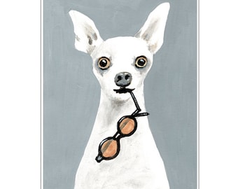 Chihuahua Print, clever Chihuahua, spectacles, Illustration Art Poster Acrylic Painting Kids Decor Drawing Gift, Dog with glasses