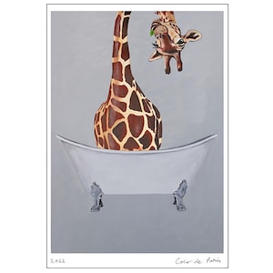 Giraffe in bathtub, Holiday Gift, Christmas Print, Coco de Paris